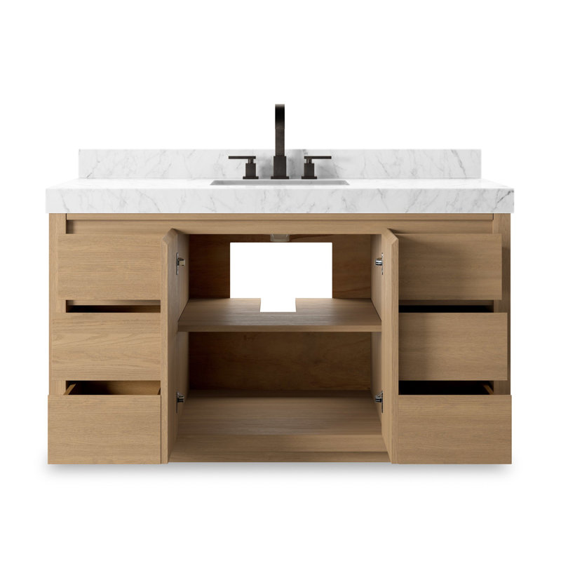Everett Single Wide Vanity-Satin Light Wash Oak, Satin Light Wash Oak