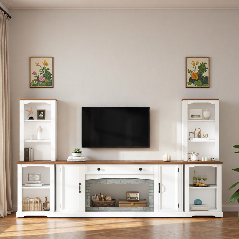 Meuble audio-vidéo 3 pièces avec 1 meuble télé et 2 bibliothèques, Blanc