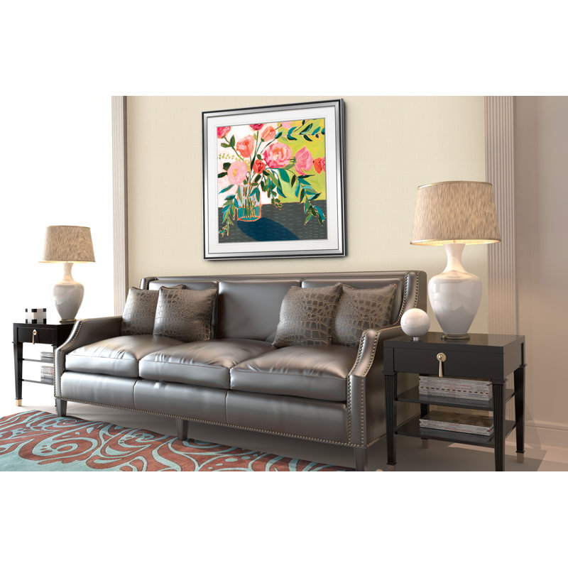 « bold fleuris vi », peinture, H 28 po x l 28 po x P 1,5 po, Ébène / cadre argenté