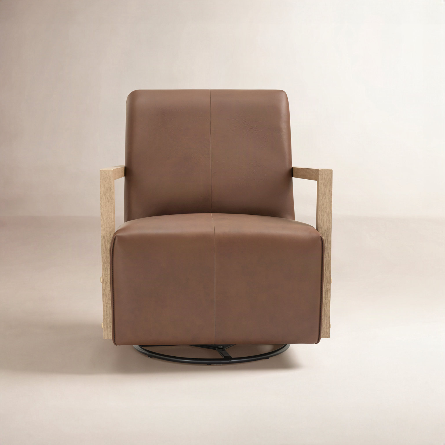 Camino Oak Genuine Leather Swivel Armchair, Hearth Brown Genuine Leather