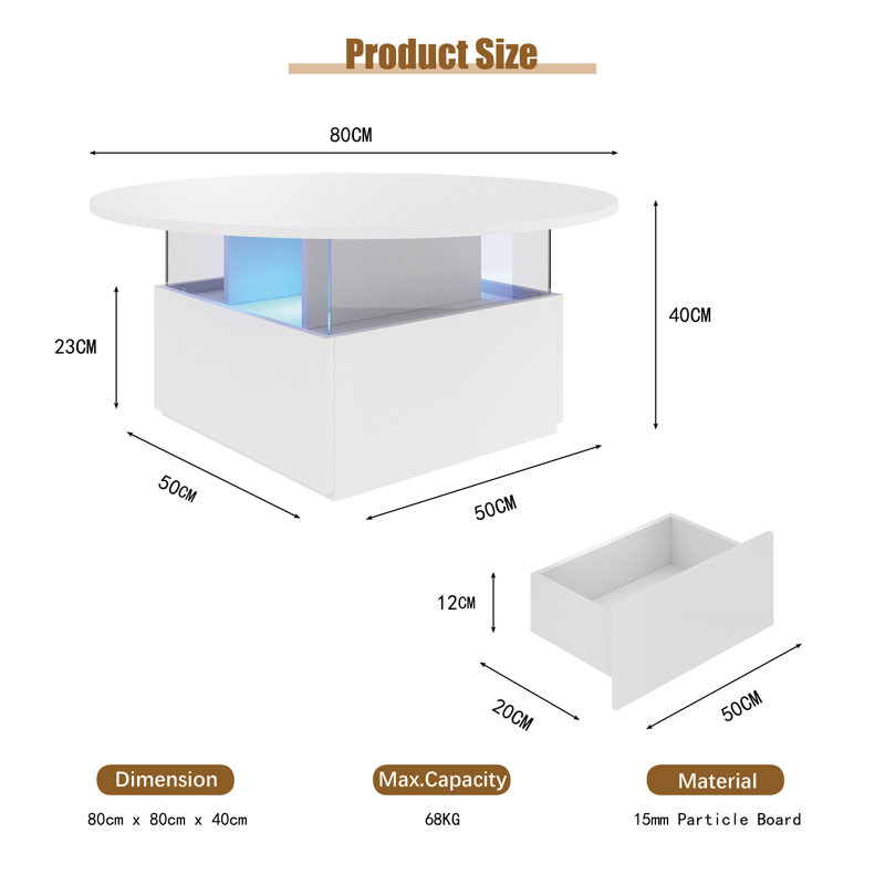 Solid Coffee Table with Storage, White