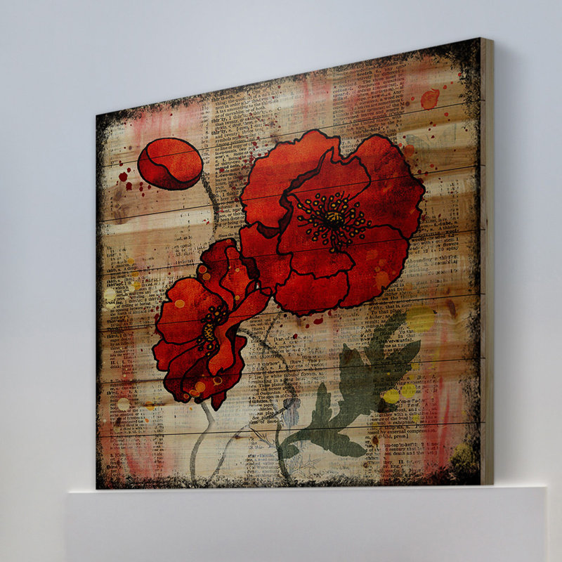 « popy talk 2 » par vicki butler, reproduction d’art sur bois de pin naturel, H 40 po x l 40 po x P 1,5 po