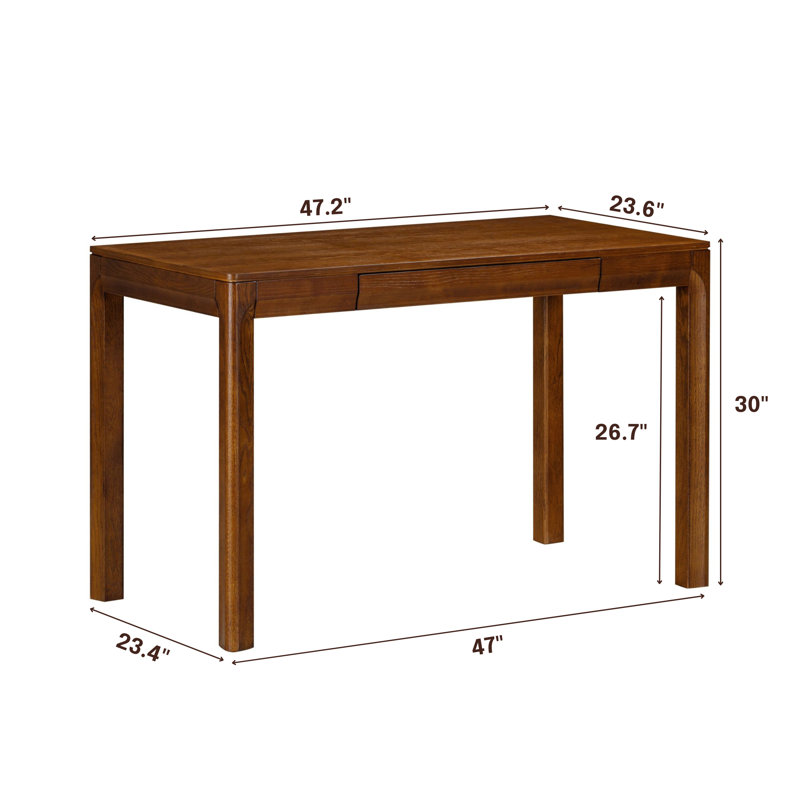 Table de bureau rectangulaire en bois avec tiroir caché NTC Flow - imperméable et résistante à la chaleur, Noyer foncé