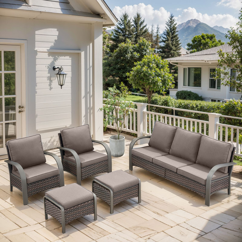 Wyland Outdoor Wicker Furniture Set With Weather-Resistant Cusions Perfect For Patios & Gardens, Gray