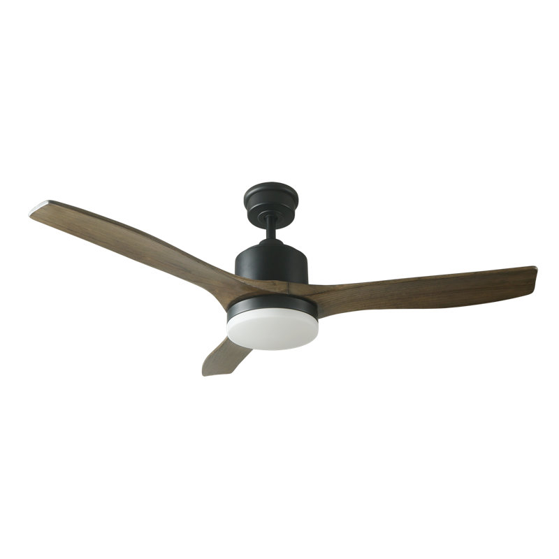 Good Housekeeping's Canton 52" Ceiling Fan with Carved Wood Blades, Integrated LED & Remote Control, Matte Black