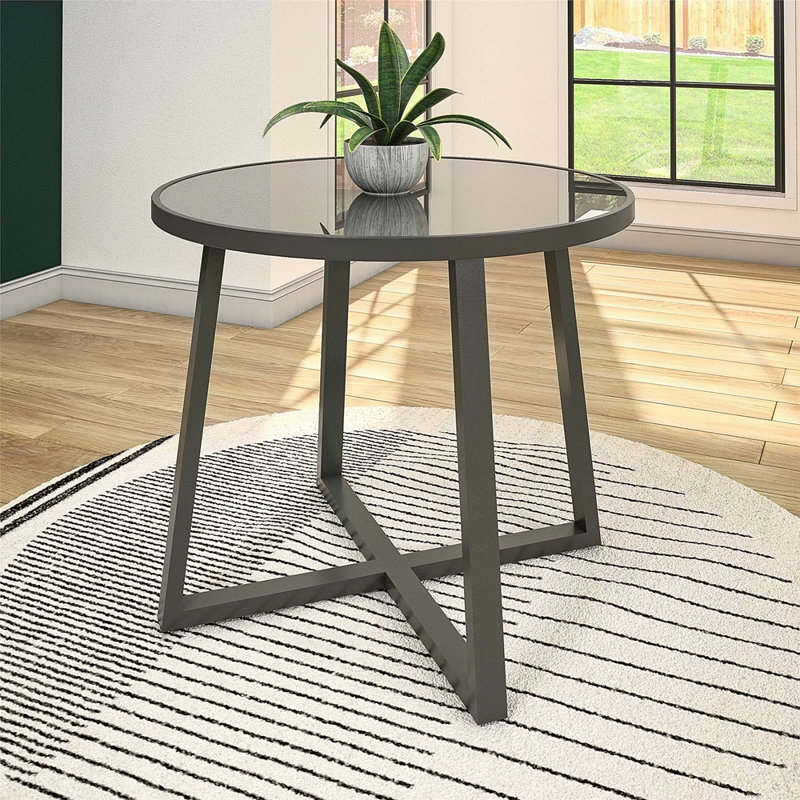 Table de salle à manger intérieure / extérieure 35 po, plateau en verre
