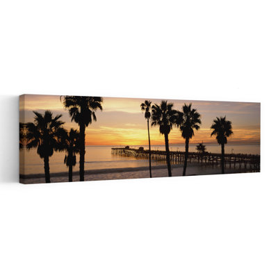 Silhouette Of A Pier, San Clemente Pier, Los Angeles County, California, Usa Abstract Contemporary Palm Tree Landscape Nature Wall Art