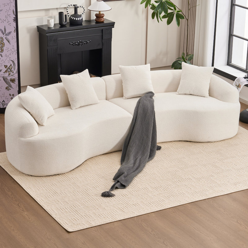 LY-025 Full Compression Sponge Sofa Cloud White Curved Modular Sectional, 30D High-Density Chenille Sleeper Couch For Apartment, 800 Lbs 110"L