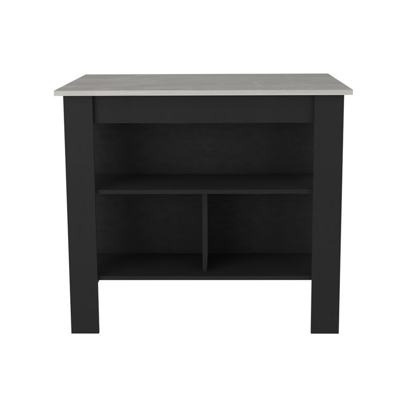 Îlot de cuisine, trois tablettes, Blanc/Noir