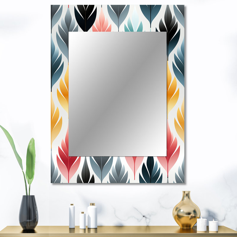 Alayn Botanical Scandinavian Shapes - Geometric  Mirror, Modern Decorative Wall Mirror, Printed Metal Art, 40" x 30"