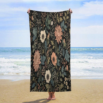Serviette de plage surdimensionnée à motif floral botanique vintage, douce et absorbante, idéale pour la plage, la piscine, la salle de bain, les voyages, le gymnase et le camping, 76 x 152 cm.
