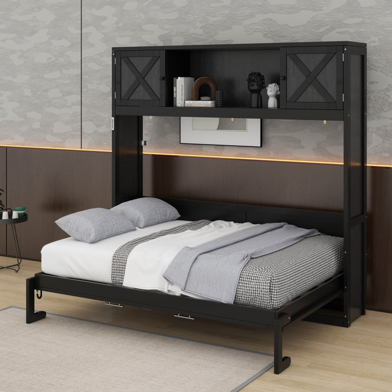 Lit escamotable double avec armoires de rangement