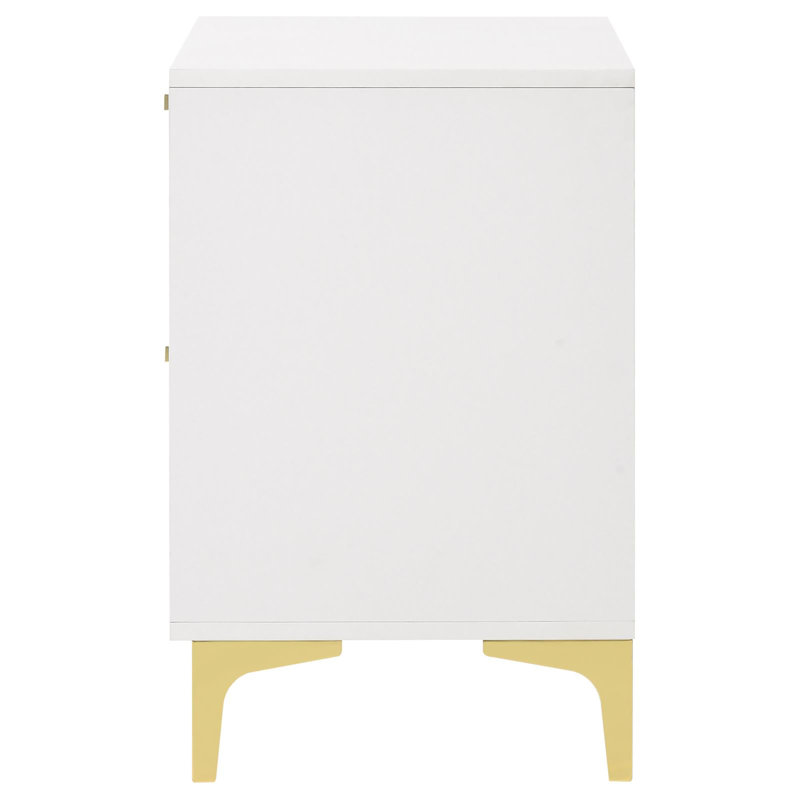 White And Gold 2-Drawer Rectangular Nightstand