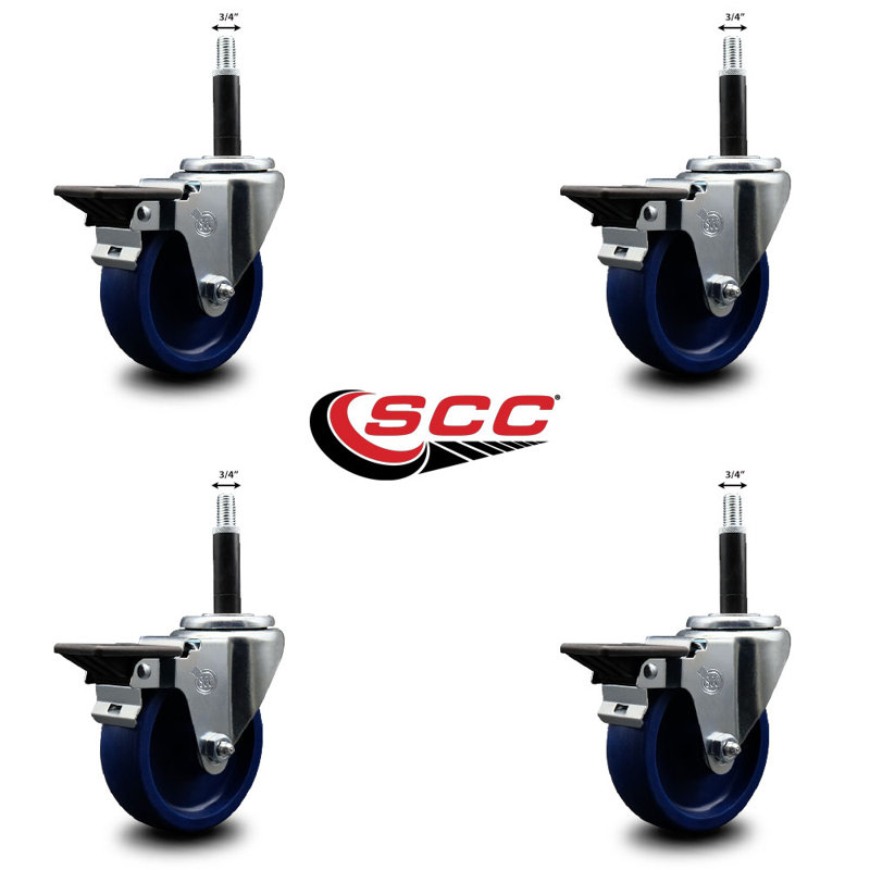Solid Poly Swivel Expanding Stem Caster Set with Brake SCC PLB 4" x 3/4"