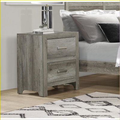 Transitional Weathered Gray Nightstand with 2 Drawers &amp; Nickel Hardware