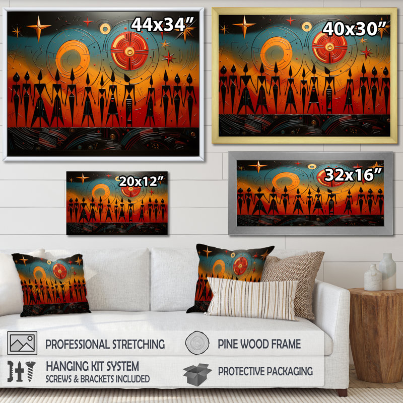 «Khoat African Tribal Rhythms VI», reproduction sur toile, Encadrement doré, H 34 po x l 44 po x P 1,5 po