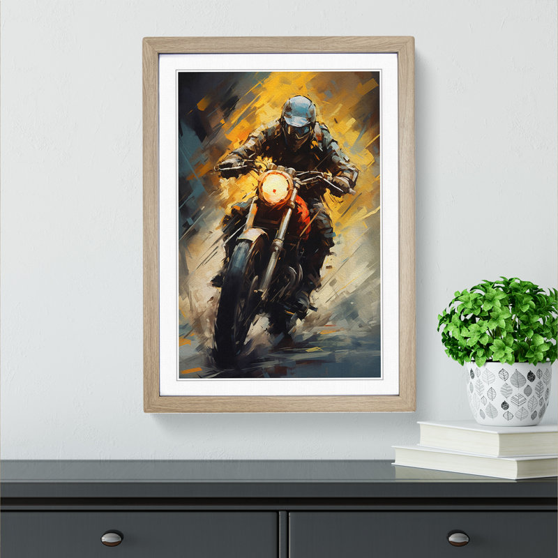 Motorbike Modern - Single Picture Frame Print on Wood, Oak Framed, 46cm H x 34cm W x 2cm D