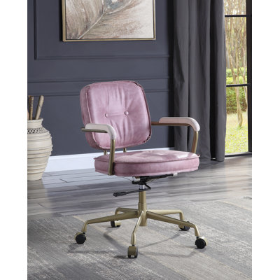 Chaise de bureau avec structure en bois massif, similicuir, pivotante, hauteur réglable, roulettes