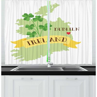 2 Piece Ireland Map Nature Themed Dublin Wording Green Shamrock Leaves on a Plain Background Kitchen Curtain Set -  East Urban Home, 0ADC2263428A423C8622AF647E24AD0B