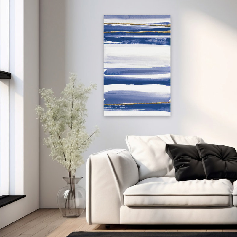Gilded Gray III indigo et blanc - art abstrait doré bleu doré, H 36 po x l 24 po