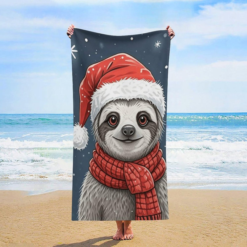 Quick Dry Microfiber Christmas Sloth Beach Towel, 32 x 63 in