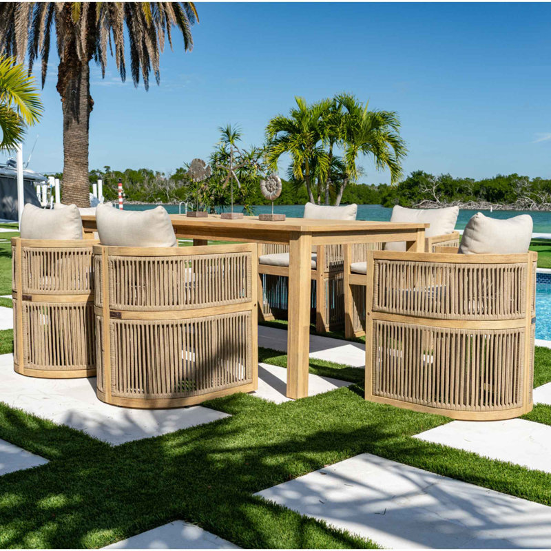 Panama Jack Cabo 7-Piece Barrel Rectangular Dining Set, Cast Sage