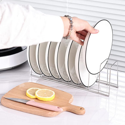 Small Kitchen Countertop Stainless Steel Dish Rack, Cutting Board And Lid Rack, 2-Pack, Silver