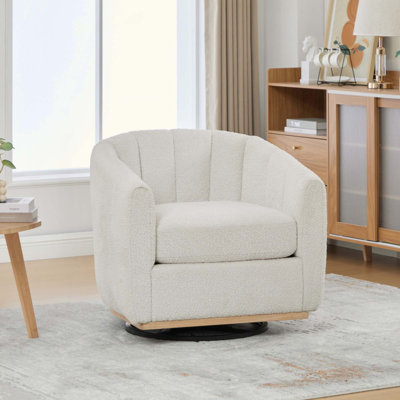 Fauteuil pivotant à 360 ° en chenille moderne en métal, fauteuil demi-tonneau rembourré, fauteuil club capitonné en forme de citrouille pour le salon, la salle familiale, la chambre à coucher, le salon, le bureau.