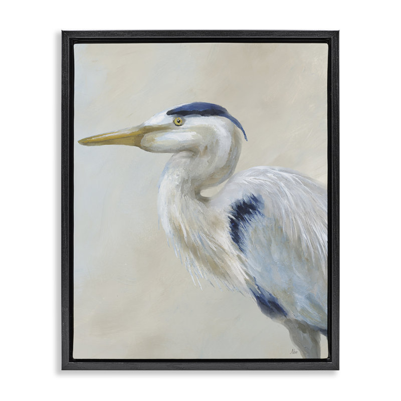 Heron Looking Left Portrait, Jet Black Floater Frame, 21" H x 17" W