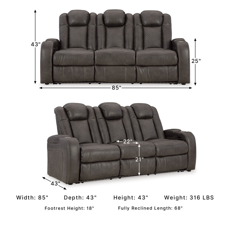 Bemnet 85'' Faux Leather Power Reclining Sofa, Brown Faux Leather