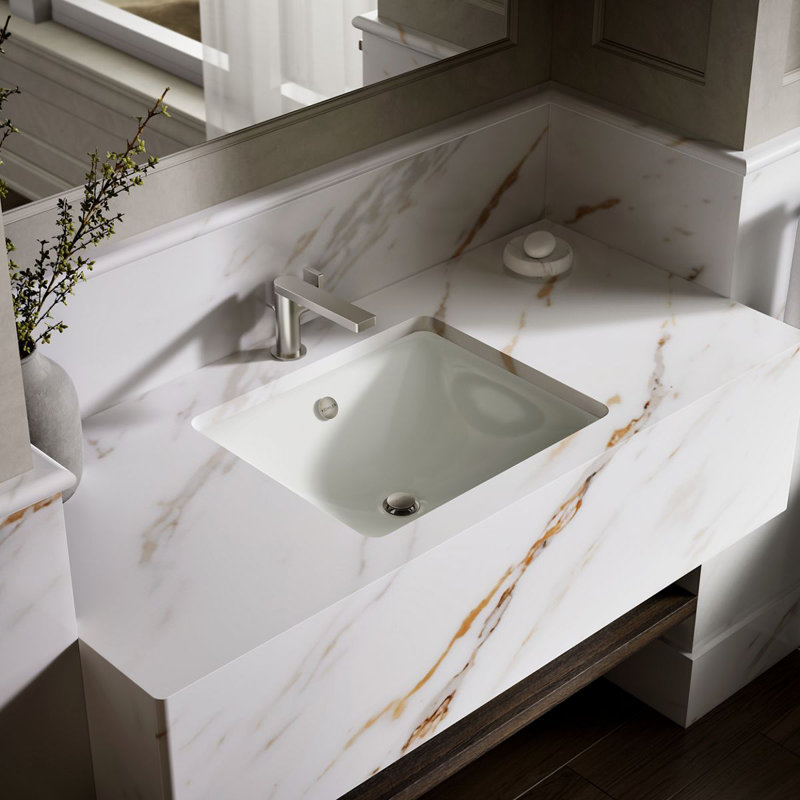 Iron Plains Metal Rectangular Undermount Bathroom Sink with Overflow, Basalt