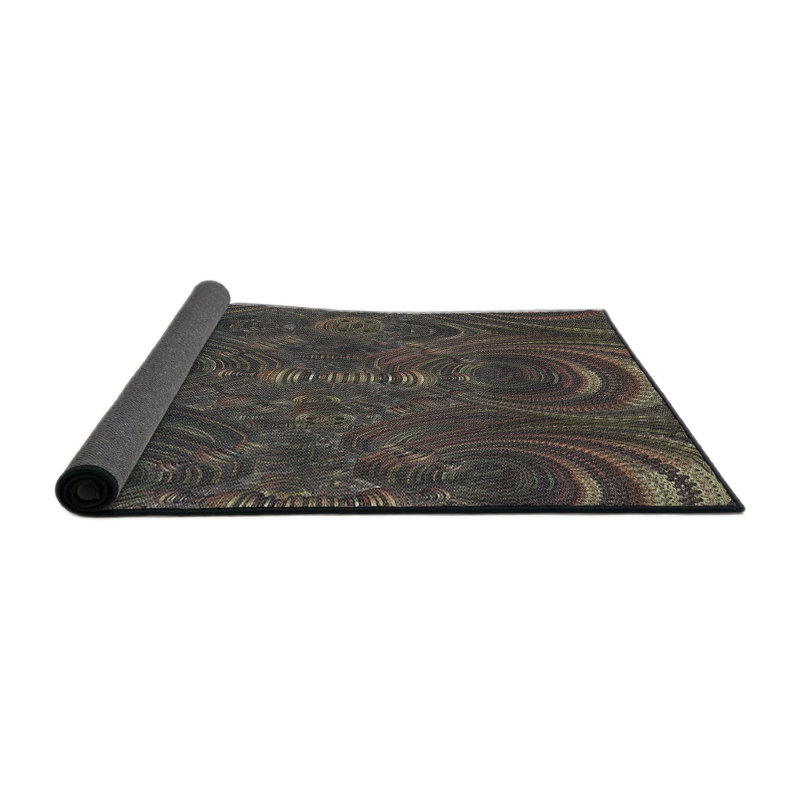 Tapis décoratif olive foncée abstraite, Rond 6 pi