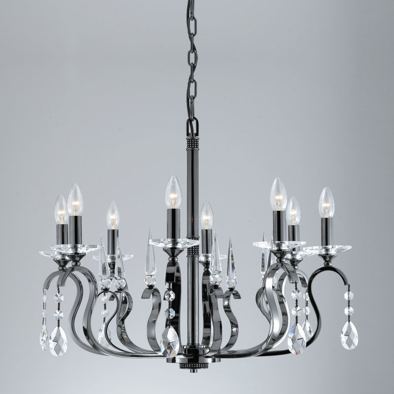 8 - Light Candle Style Chandelier, Gunmetal