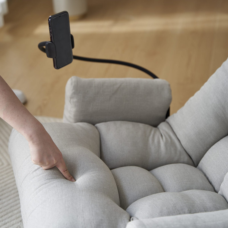 Isabelle & Max Upholstered Manual Swivel Rocker Recliner with Phone Holder, Grey
