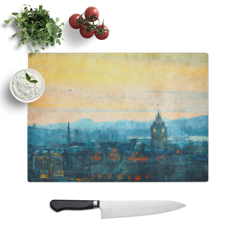 Tempered Glass Edinburgh Skyline in Scotland Chopping Board, 28.5 cm x 39 cm