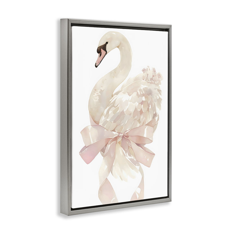 Cygne Coquette avec cadre flottant, design Creative Studio, H 31 po x l 21 po, Cadre flottant gris lustré