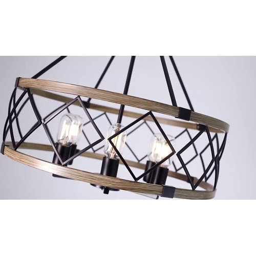 Williston Forge 6- Light 21.65" Dimmable Farmhouse Geometric Drum Chandelier Ceiling Lights for Foyer Kitchen Island Living Room
