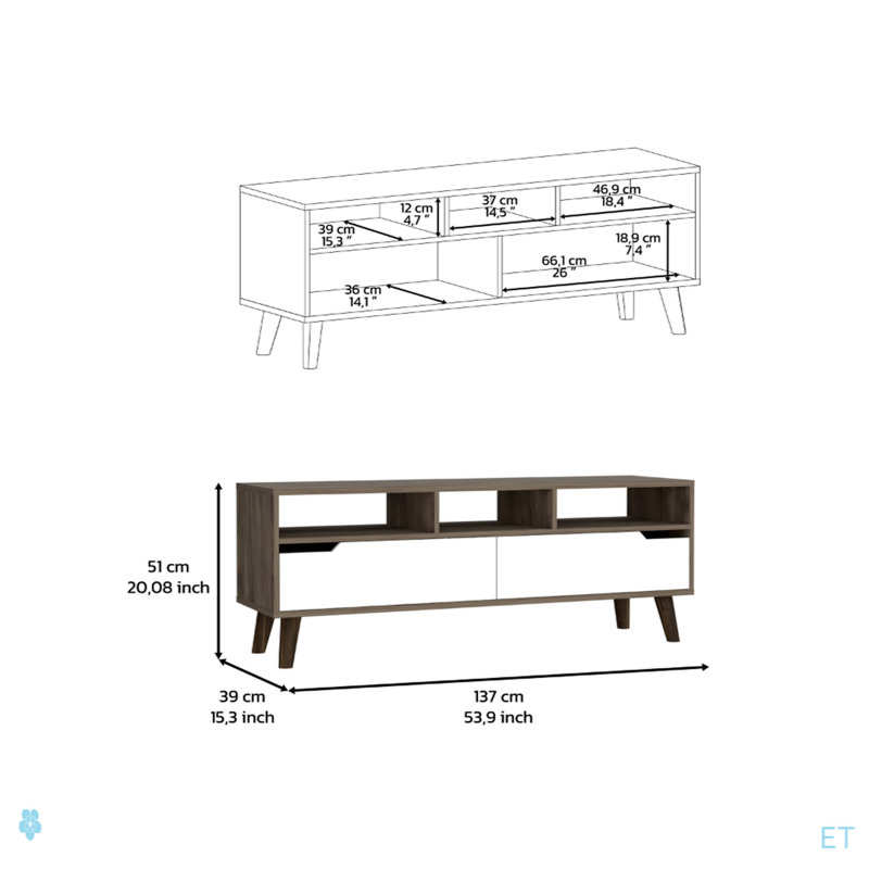 Tv Stand For TV´S Up 52", Three Open Shelves, Two Flexible Drawers