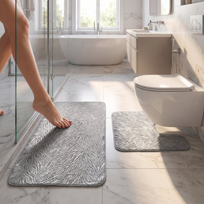 Ensemble de tapis de salle de bain Zebra de Rug Branch, tapis de bain et de toilette 2 pièces, envers argenté, absorbant, envers antidérapant, tapis de bain lavable à la machine et tapis de toilette contour, 39,5 po x 23,5 po + 20 po x 23,5 po