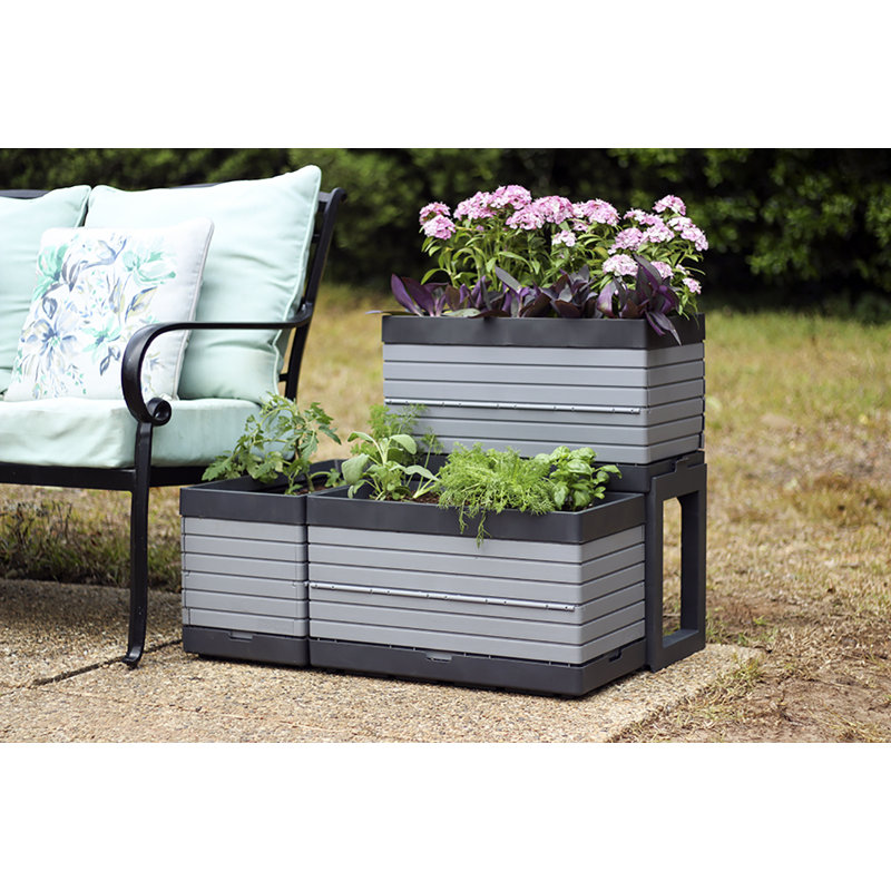 Gray Polypropylene Modular Raised Garden Planter Set