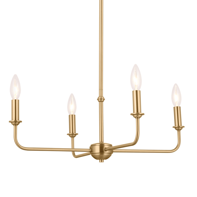 Brushed Brass 4-Light Mini Chandelier with Fabric Shades