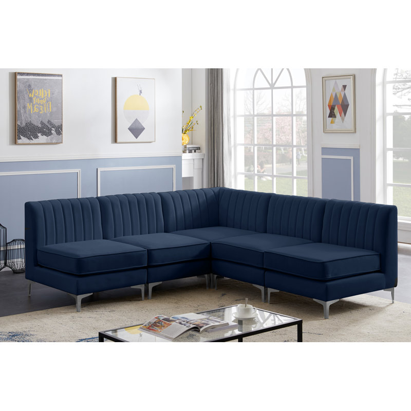 Canapé modulaire réversible en velours de 85,5 po de largeur Enson, Velours bleu marine