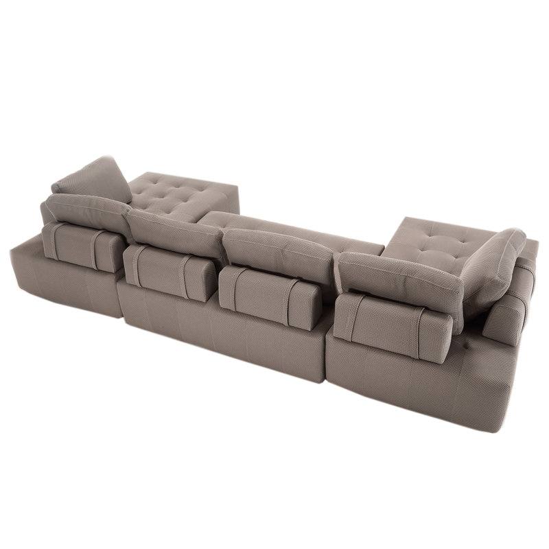 6 tissu modulaire en maille respirante grise de 138,5 po pour le salon avec tissu d'ameublement épais en forme de U, rembourrage doux et en mousse