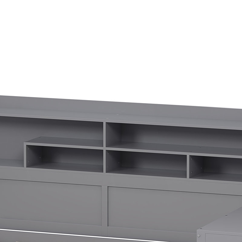 Lit de jour avec tablettes de rangement, lit multifonctionnel avec lit gigogne simple et bureau d'étude, Lit double