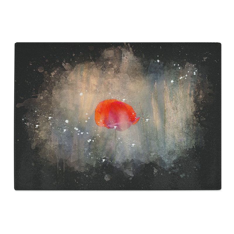 Tempered Glass Red Poppy Flower Chopping Board, 28.5 cm x 39 cm