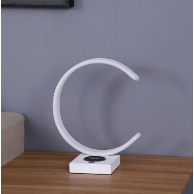 13.5" C Shape Led W/ Usb / Wireless Charger Port Table Lamp