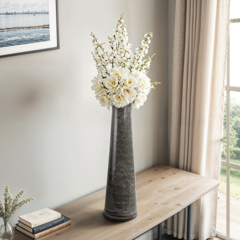 Ceramic Vase with Textured Two-Tone Design, 28" H x 8" W x 8" D