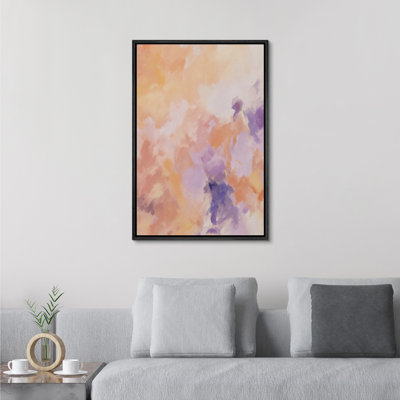 «Peinture abstraite mauve et moderne, coups de pinceau, images encadrées du salon»