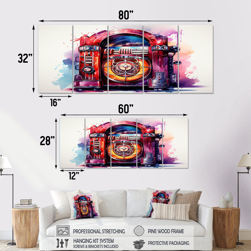 Rock N Roll Jukebox Fever I - Jukeboxes, art mural 5 pièces, H 28 po x l 60 po