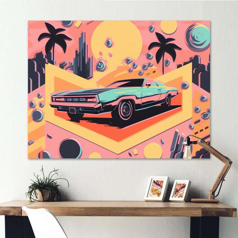 «80S Groovy Cars I», art mural rétro sur toile, H 24 po x l 32 po x P 1 po, Toile tendue